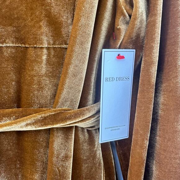 AURA Crushed Velvet Midi Shirt Dress Size S Belted Long Sleeve Honey Romantic - Picture 5 of 13